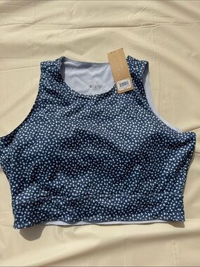 LIV Navy & White Printed Athletic Crop Tank